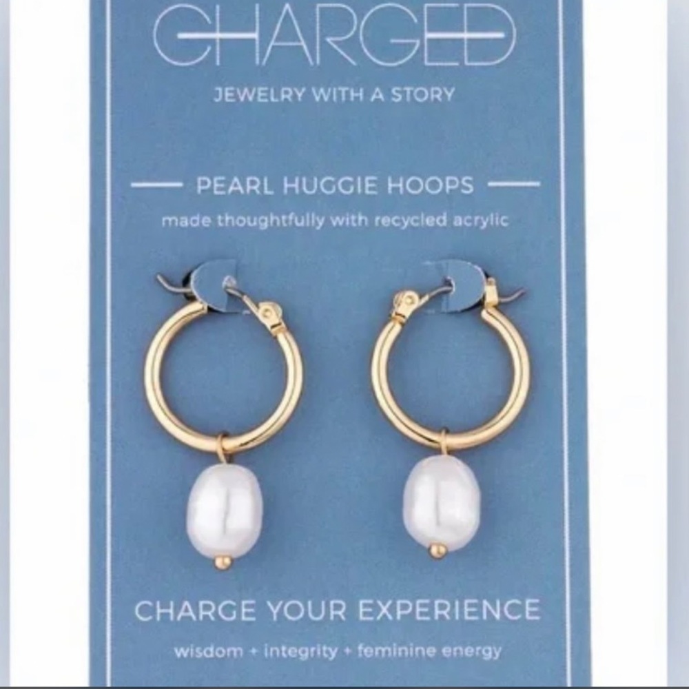 CHARGED Pearl Hoop Huggie Earrings